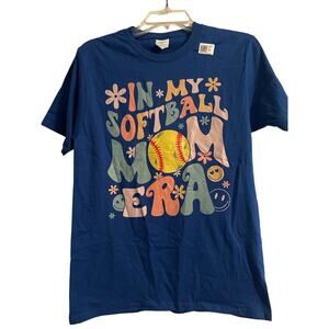 NWOT Port and Company Men's Cut Blue Short Sleeve T Shirt Softball Mom Size Sm